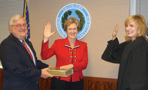 Judge Devon Anderson swears in Patricia Pollard to the Texas State University System Board of Regents