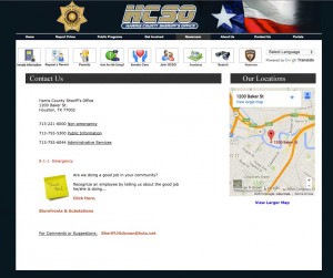 Harris County Sheriff Contact page with LGBTI Liaison information removed